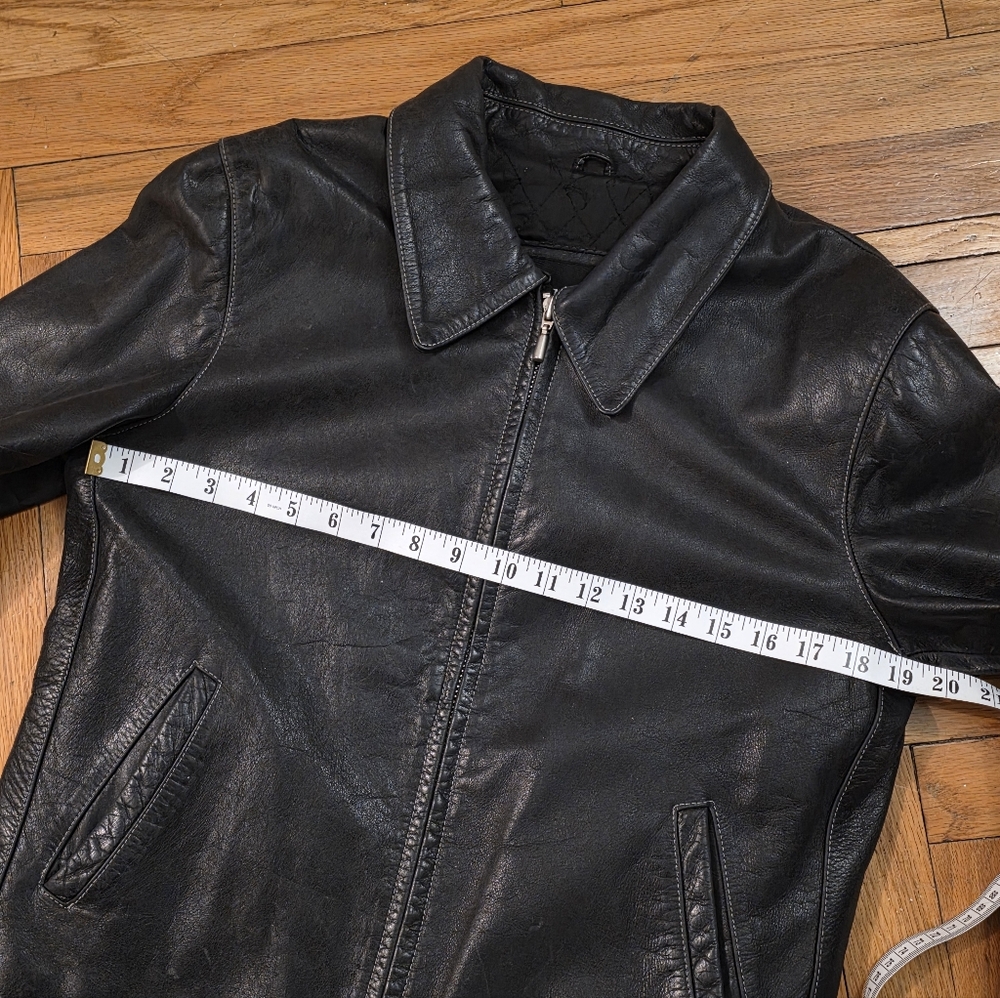 Vintage Black Leather Women's Moto Jacket-Y2K Classic Collar Metal Zips Grunge - Picture 8 of 14